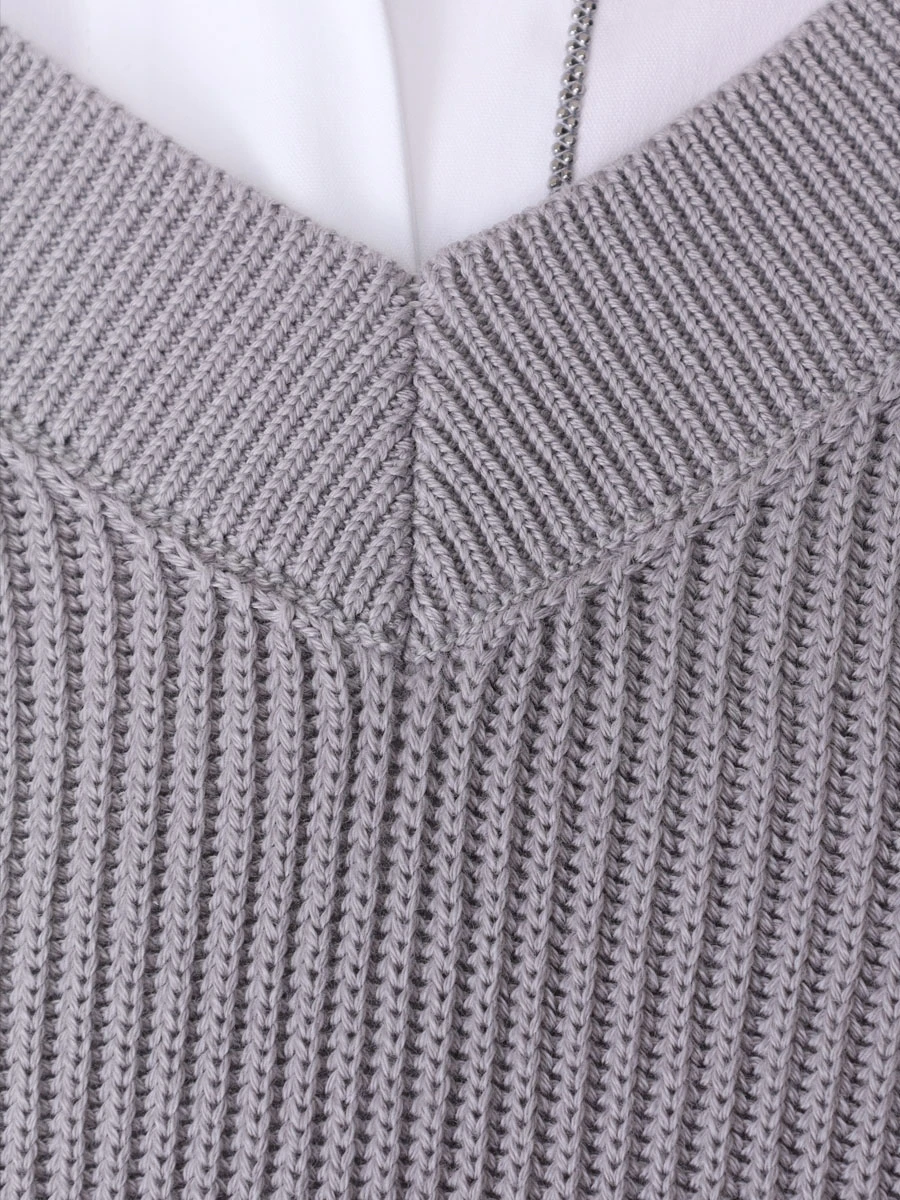 Пуловер хлопковый BRUNELLO CUCINELLI M19196902 8943 Серый  Фото 6