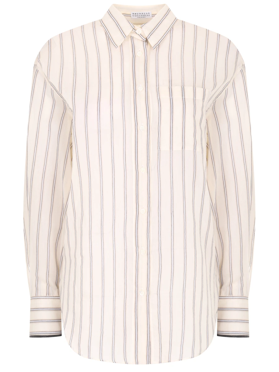 Рубашка хлопковая BRUNELLO CUCINELLI MH777MJ916 C4051 Бежевый, Черная полоска Кремовый 