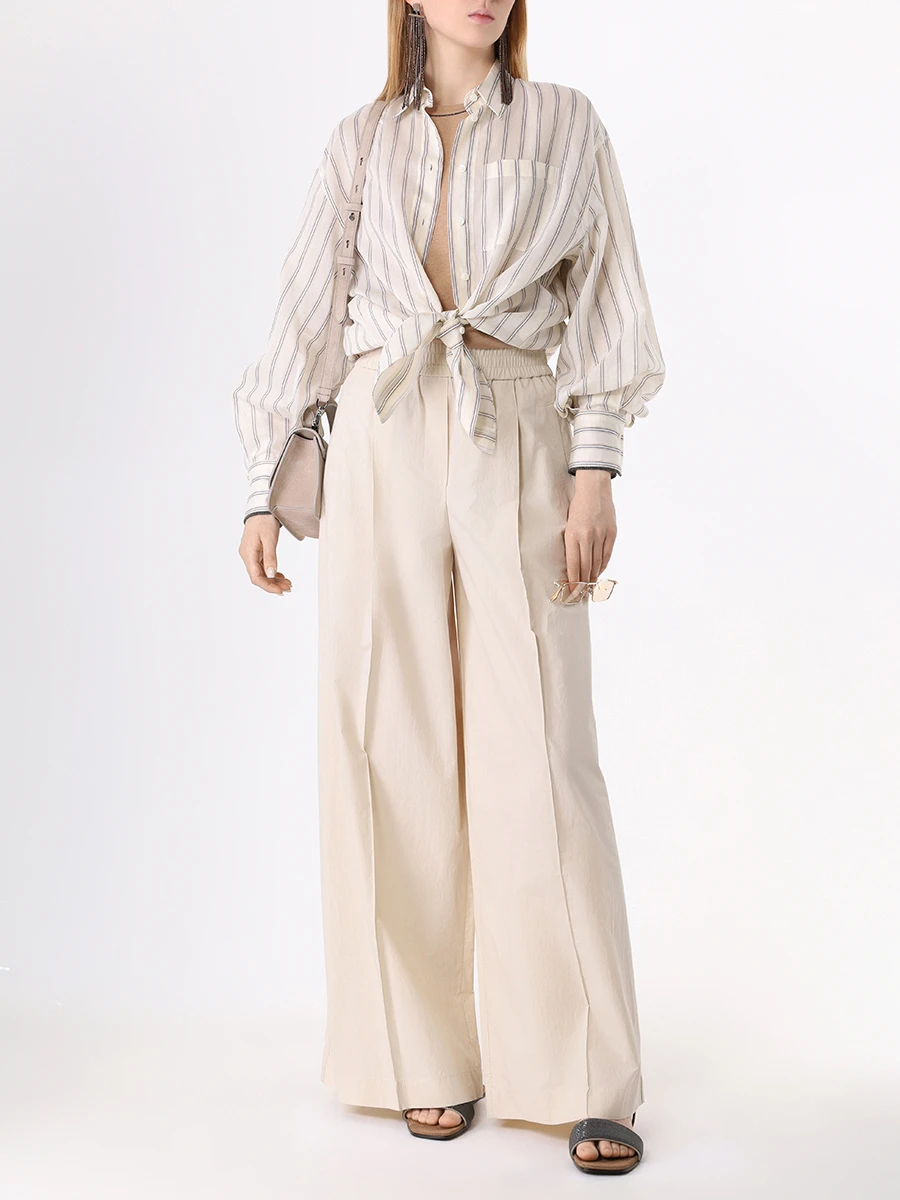 Рубашка хлопковая BRUNELLO CUCINELLI MH777MJ916 C4051 Бежевый, Черная полоска Кремовый  Фото 2