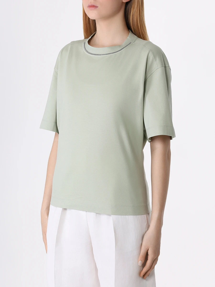 Футболка хлопковая BRUNELLO CUCINELLI M0T81EL330 C9594 Зеленый  Фото 4