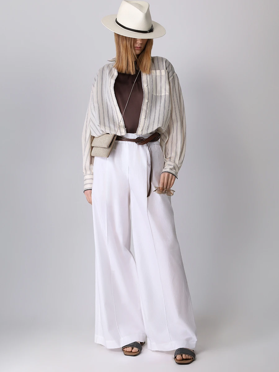 Брюки хлопковые BRUNELLO CUCINELLI ML949P8531 C001 Белый  Фото 2