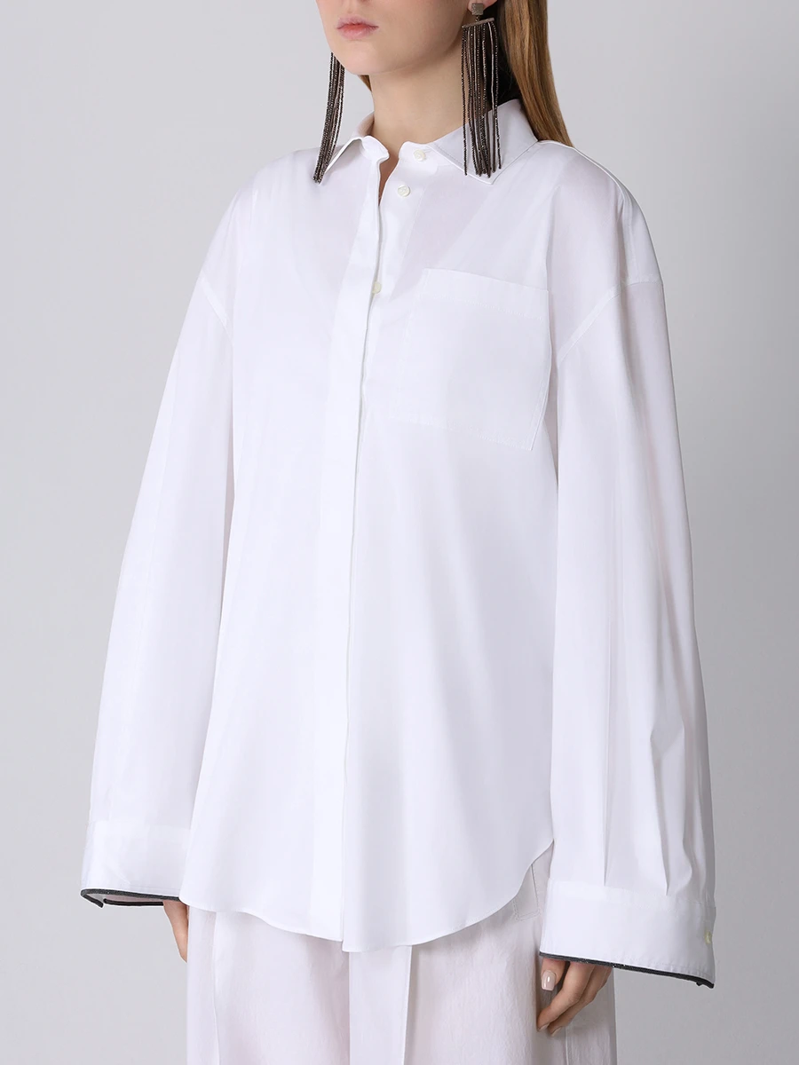 Рубашка хлопковая BRUNELLO CUCINELLI M0091MK956 C159 Белый  Фото 4