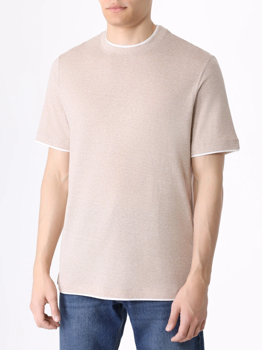 Футболка из хлопка и льна BRUNELLO CUCINELLI MW8357427 CYE25 Бежевый  Фото 4