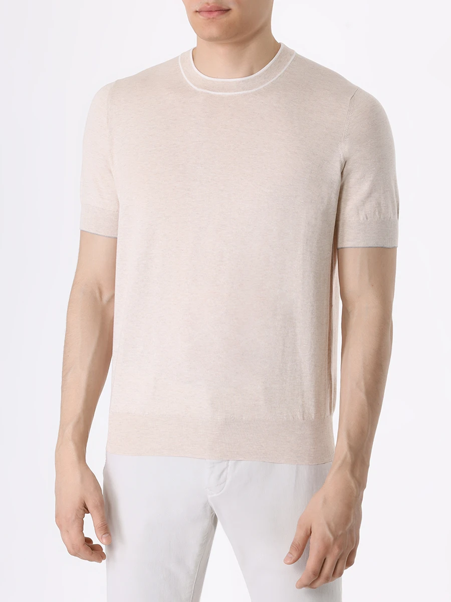 Футболка хлопковая BRUNELLO CUCINELLI M29802030 CQ176 Бежевый  Фото 4
