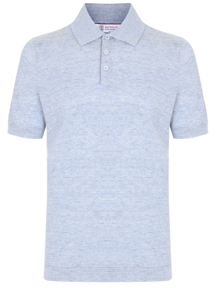 Поло льняное BRUNELLO CUCINELLI M2L00B2284 C2990 Голубой 