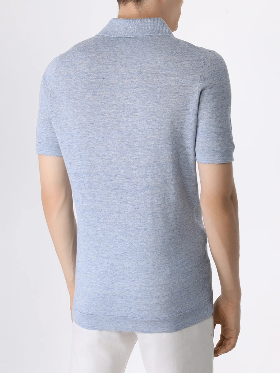 Поло льняное BRUNELLO CUCINELLI M2L00B2284 C2990 Голубой  Фото 3
