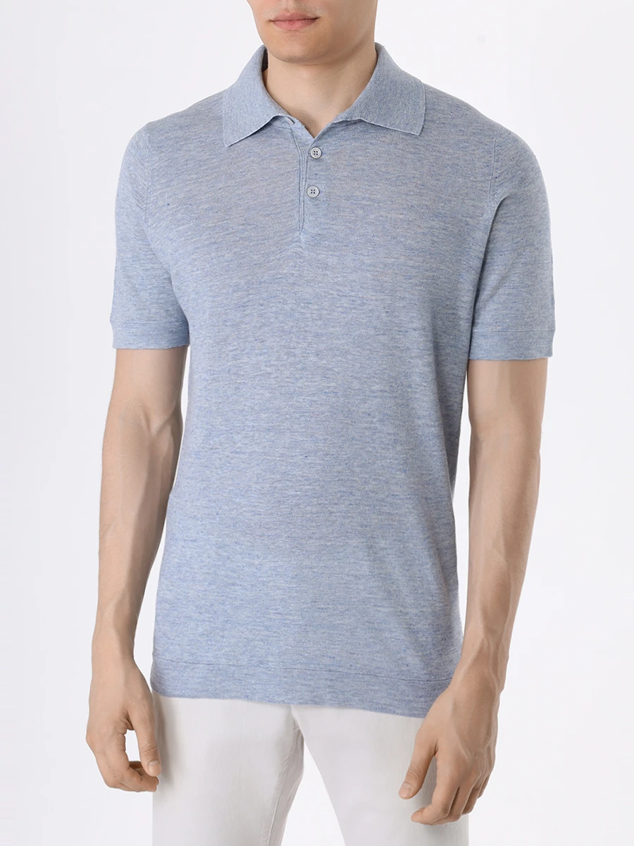 Поло льняное BRUNELLO CUCINELLI M2L00B2284 C2990 Голубой  Фото 4