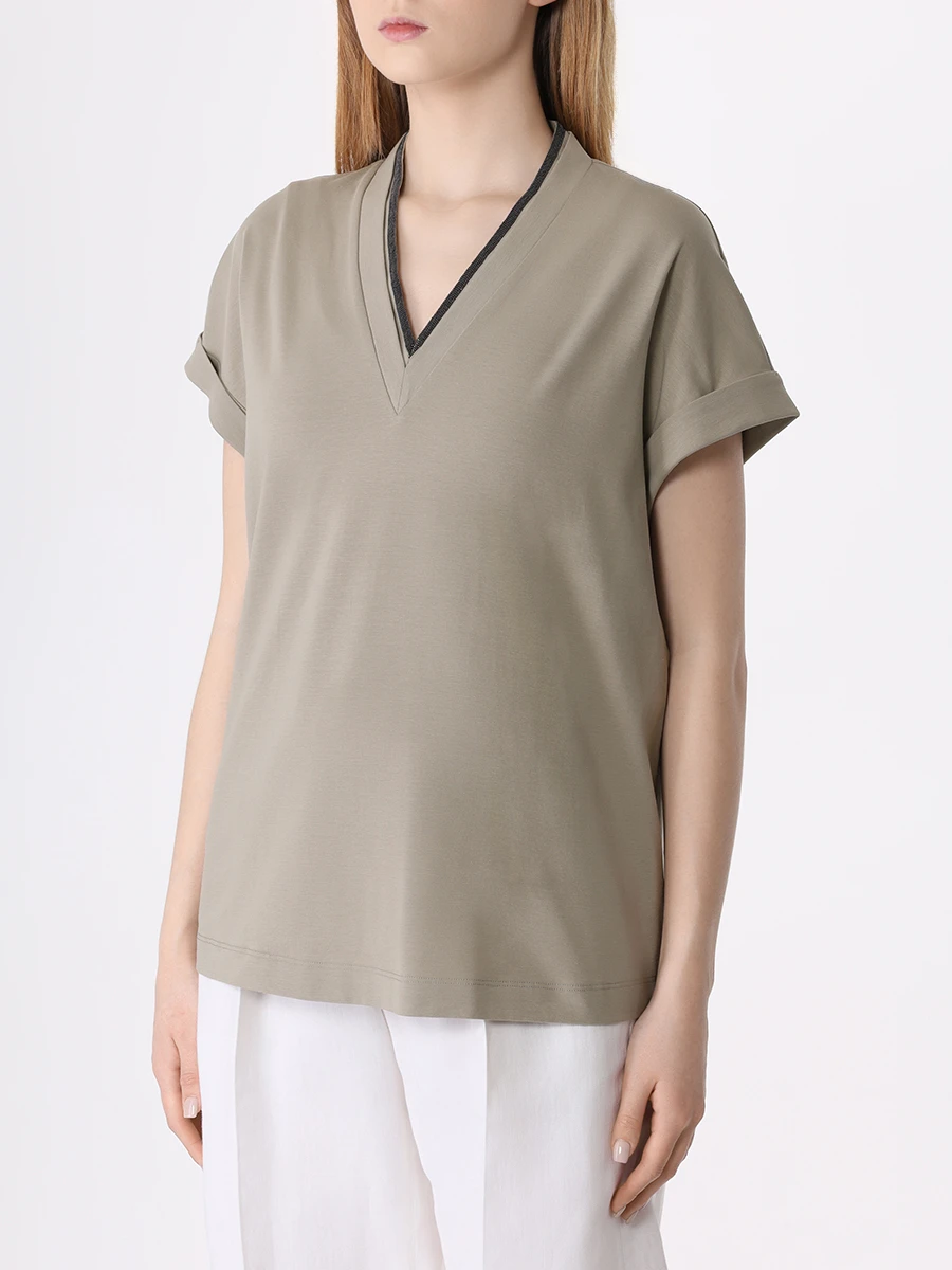 Футболка хлопковая BRUNELLO CUCINELLI M0T18BD222 C9591 Зеленый  Фото 4
