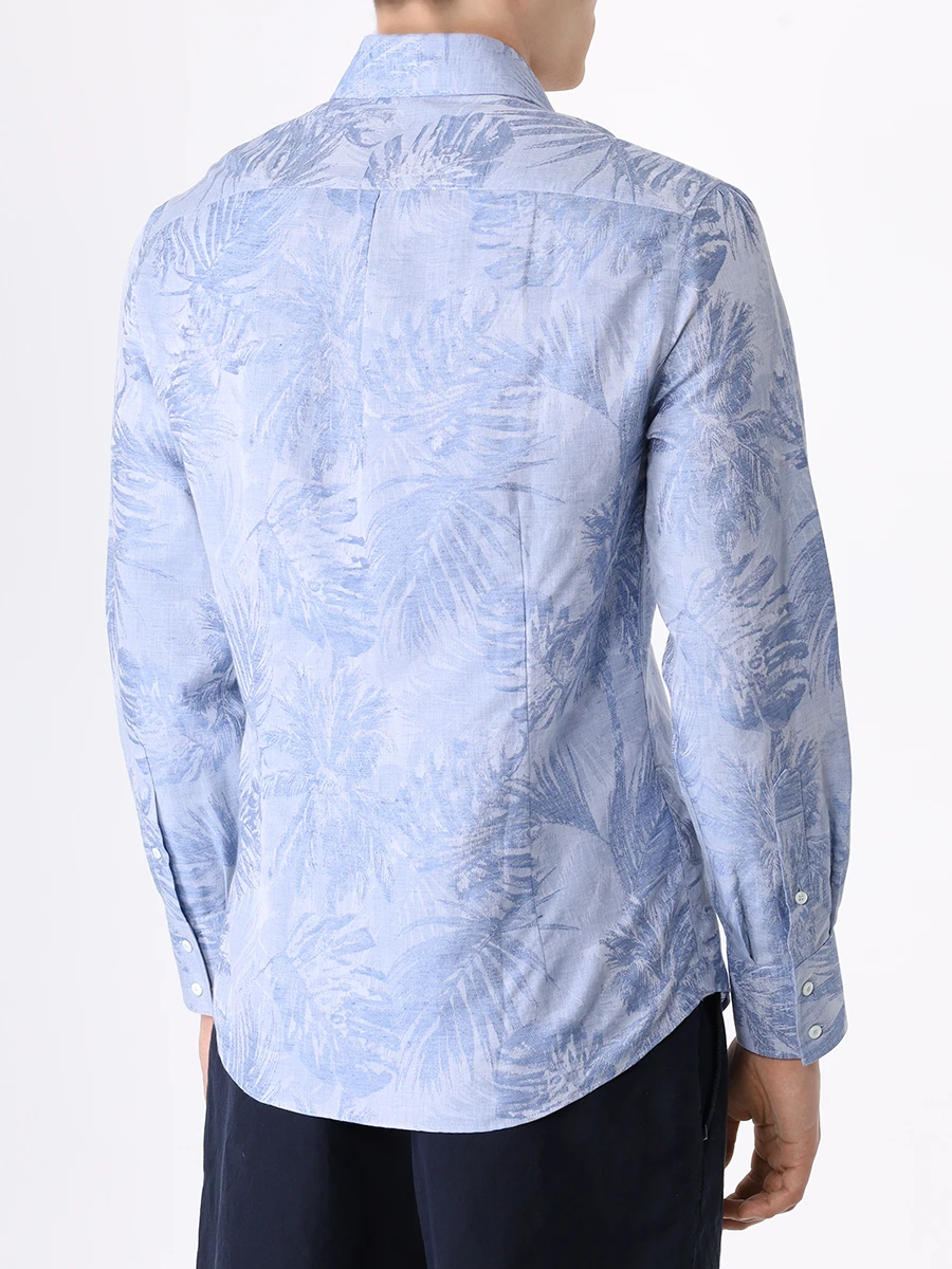 Рубашка Slim Fit из хлопка и льна BRUNELLO CUCINELLI MM6321718 C130 Голубой  Фото 3