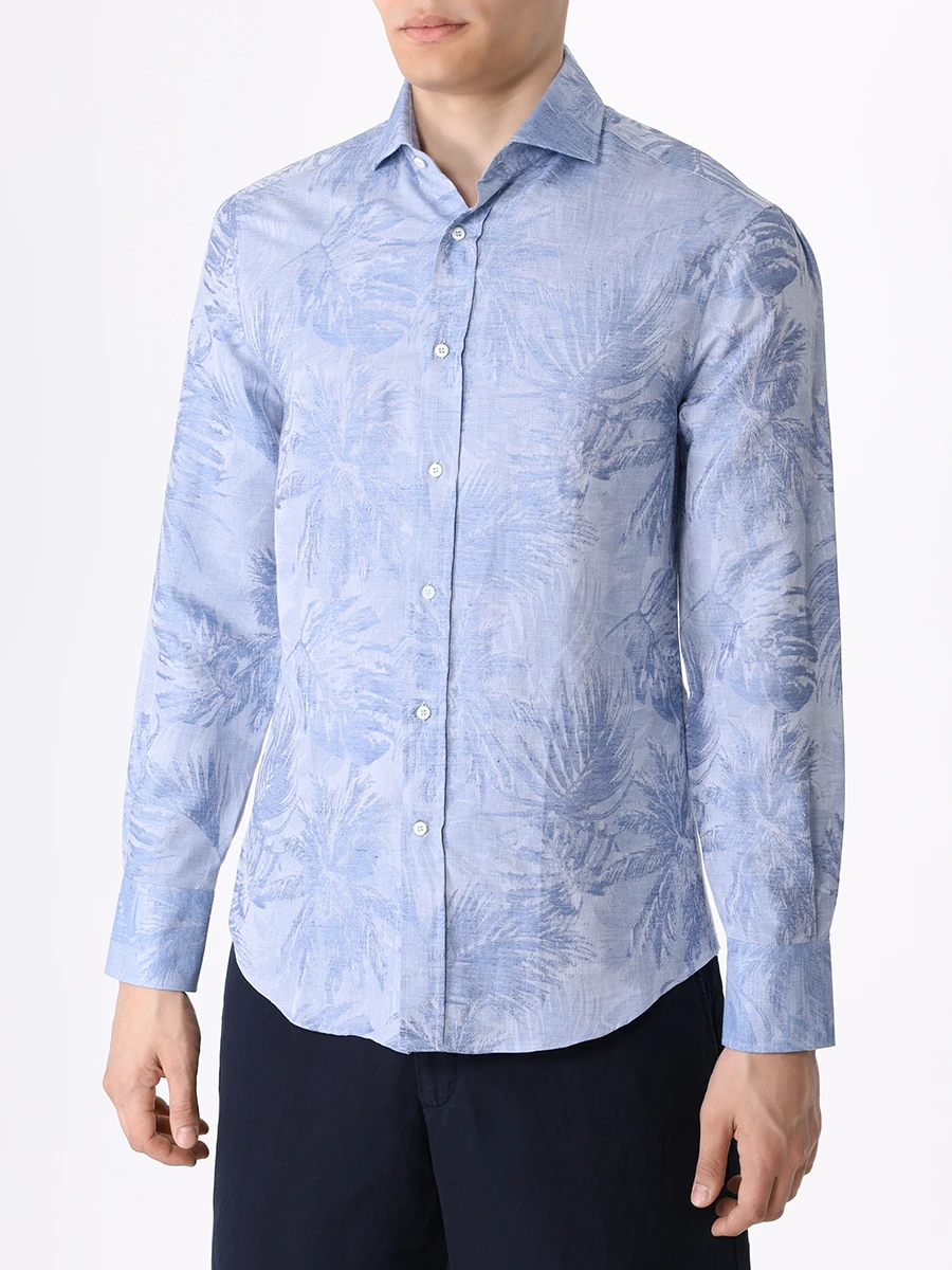 

Рубашка Slim Fit из хлопка и льна, Голубой, MM6321718 C130