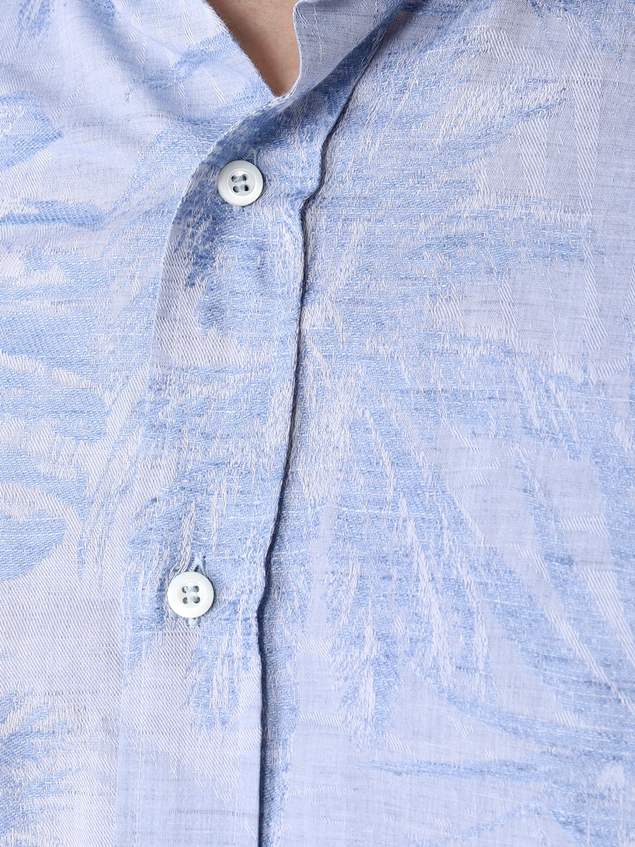 Рубашка Slim Fit из хлопка и льна BRUNELLO CUCINELLI MM6321718 C130 Голубой  Фото 5