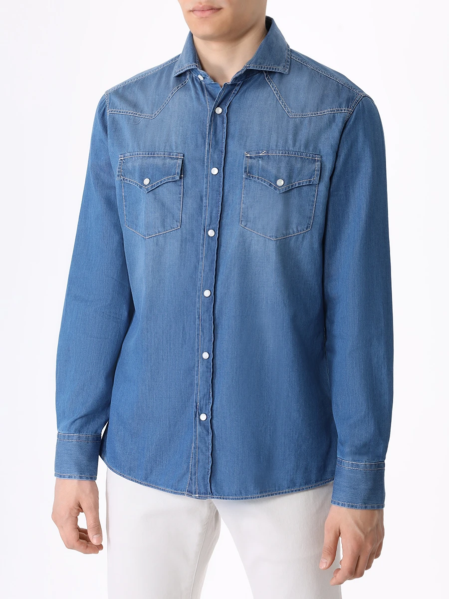Рубашка Easy Fit джинсовая BRUNELLO CUCINELLI MR683B2036 COM47 Деним  Фото 4