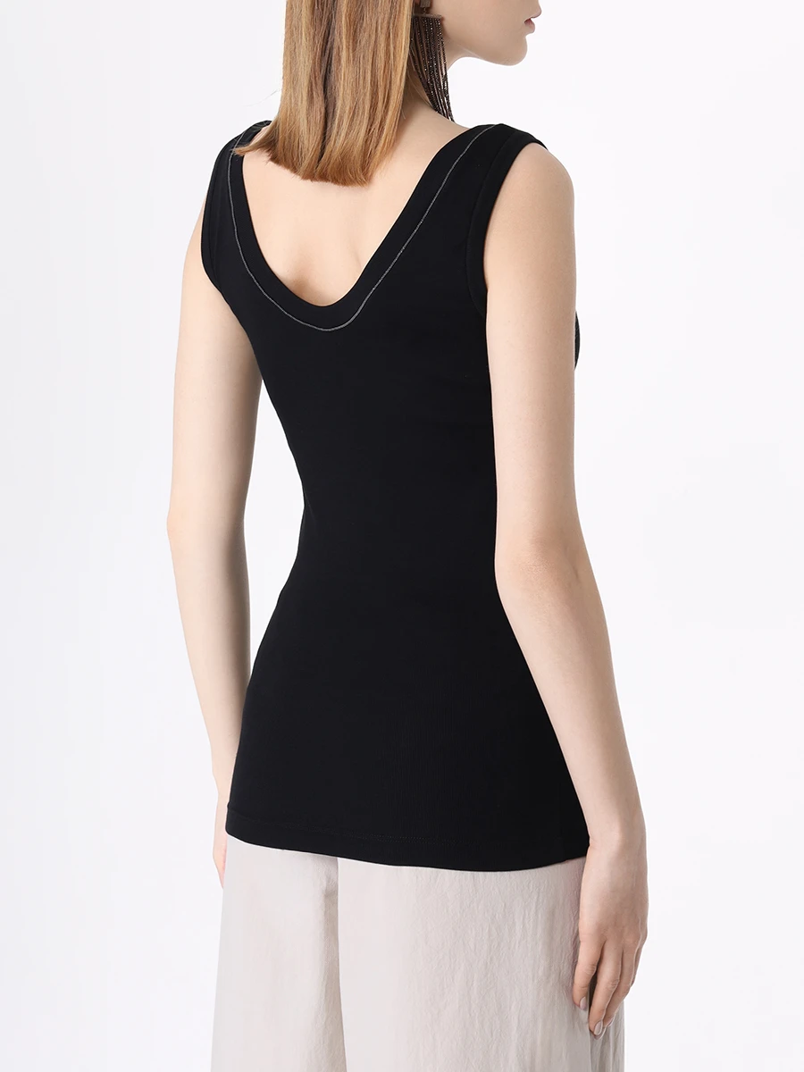 Топ хлопковый BRUNELLO CUCINELLI M0TC8BJ312 C101 Черный  Фото 3