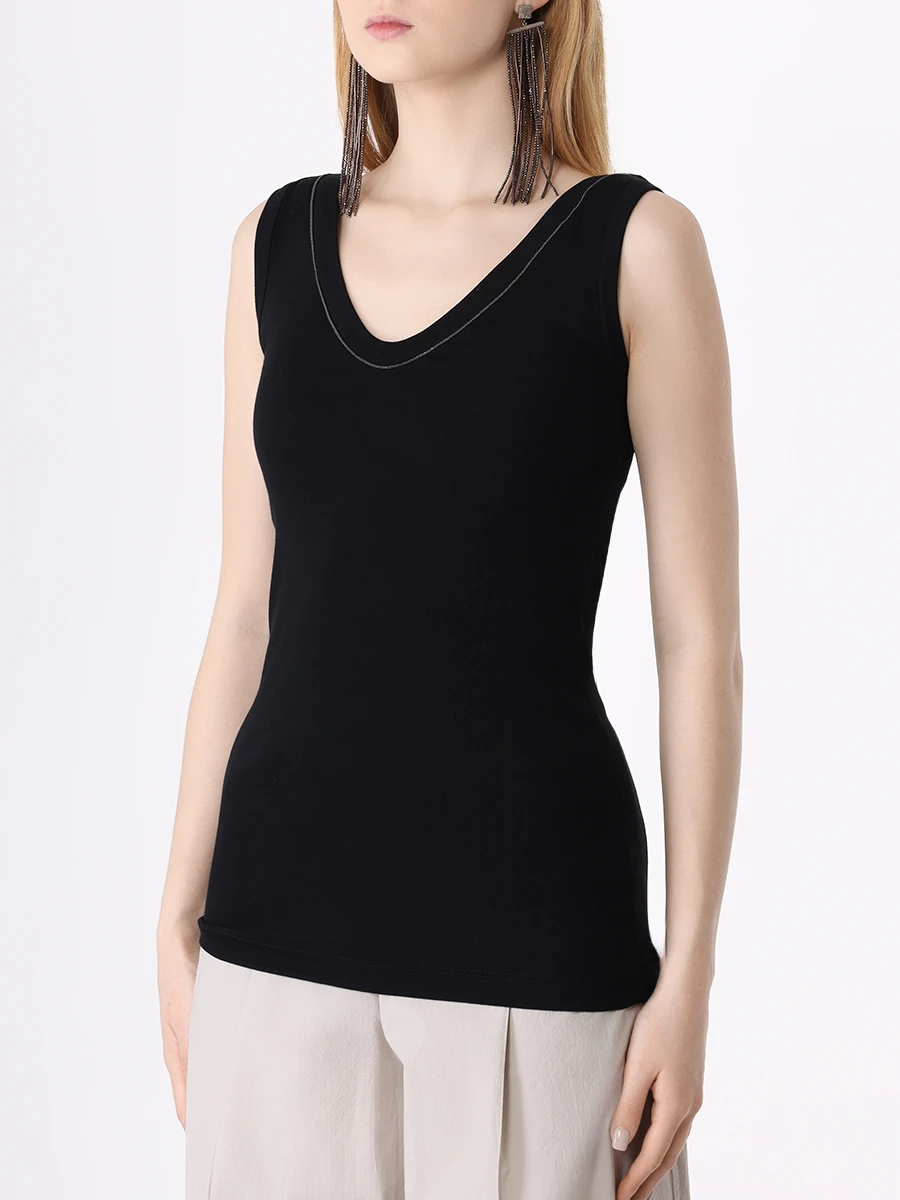 Топ хлопковый BRUNELLO CUCINELLI M0TC8BJ312 C101 Черный  Фото 4