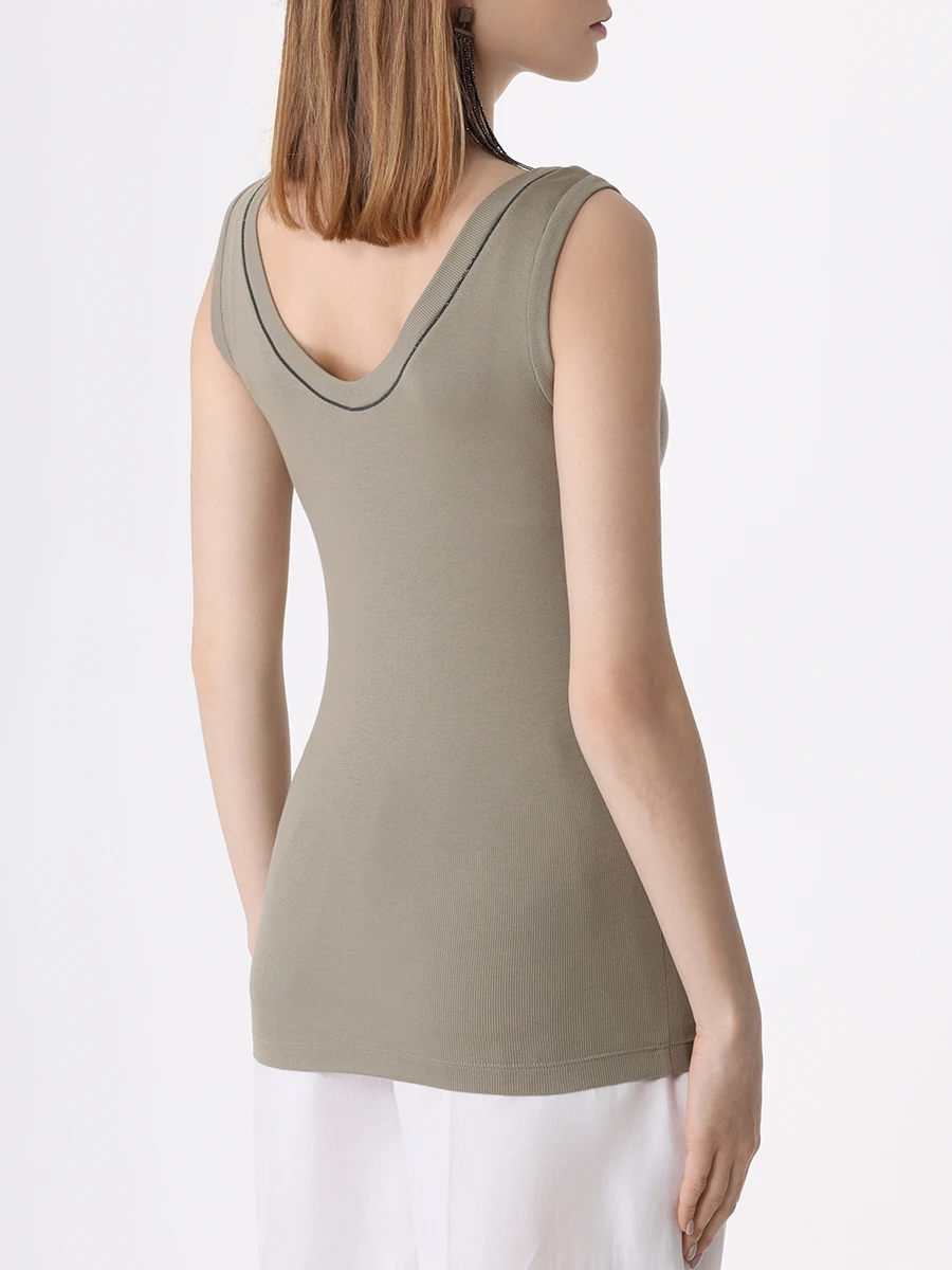 Топ хлопковый BRUNELLO CUCINELLI M0TC8BJ312 C9591 Зеленый  Фото 3