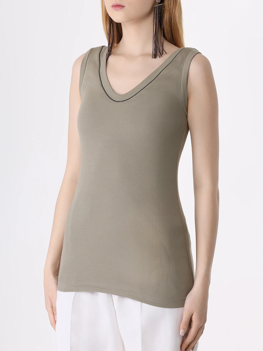 Топ хлопковый BRUNELLO CUCINELLI M0TC8BJ312 C9591 Зеленый  Фото 4