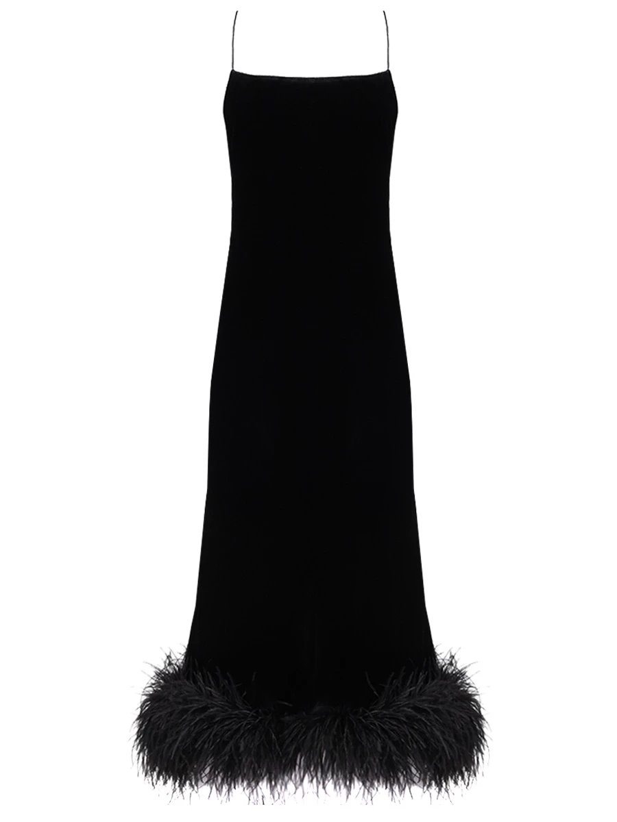 

Платье бархатное, Черный, AL151205-1 с перьями