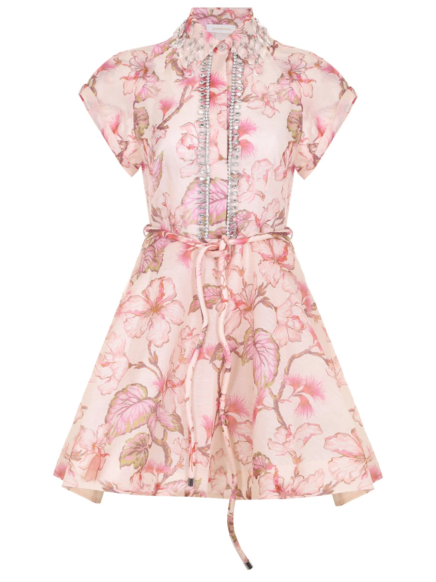 Платье из шелка и льна ZIMMERMANN 9145DMAT CORHI, размер 44, цвет розовый