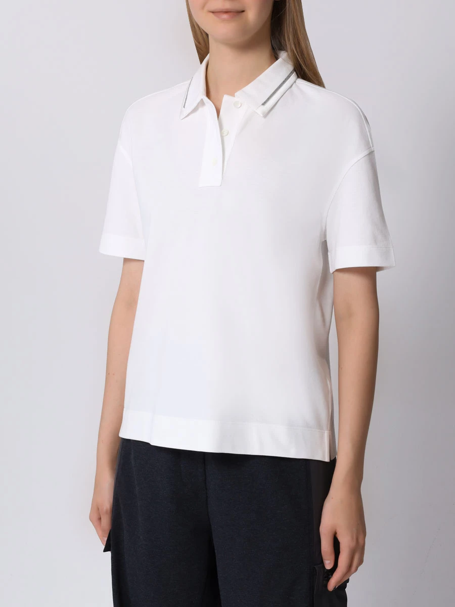 Поло хлопковое BRUNELLO CUCINELLI M0T63EM415 C7220 Белый  Фото 4