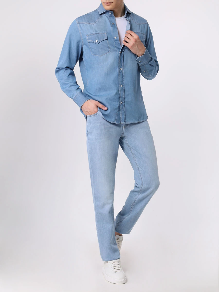 Джинсы Traditional Fit хлопковые BRUNELLO CUCINELLI M0Z37B3210 C1469 Голубой  Фото 2