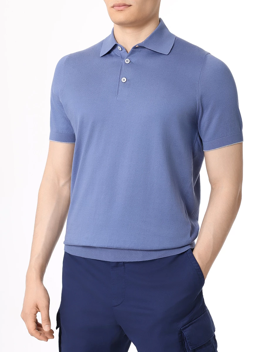 Поло хлопковое BRUNELLO CUCINELLI M29800125 CND15 Голубой  Фото 4