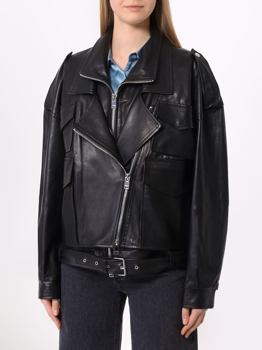 Куртка-косуха кожаная JACOB LEE WLJ012SS24B Черный  Фото 4