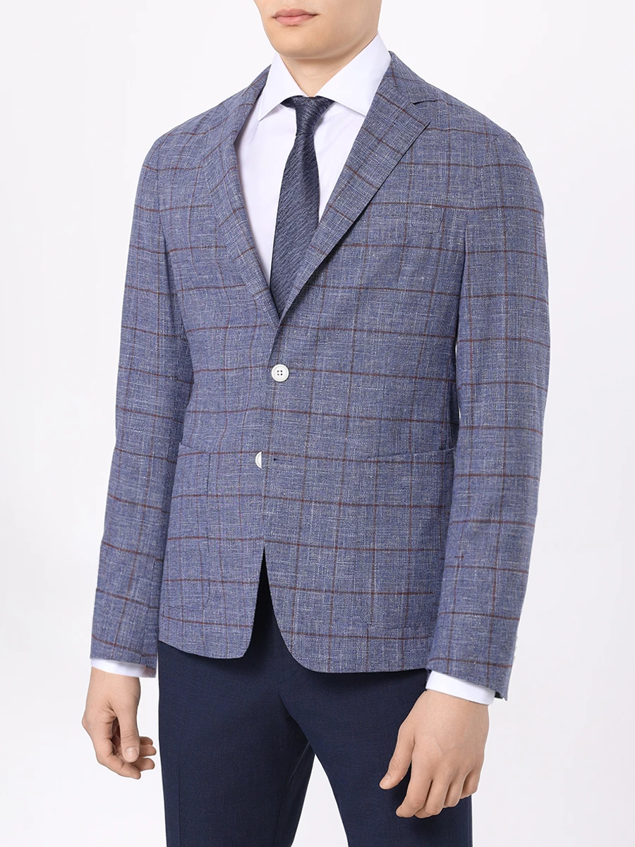 Пиджак Slim Fit из хлопка и шерсти BOSS 50517247/438 Голубой  Фото 4