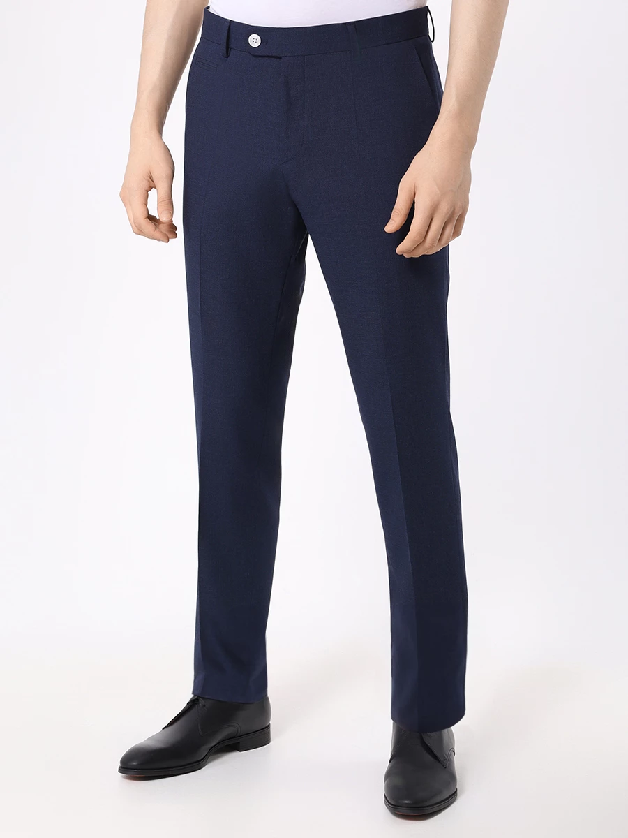 Брюки Slim Fit из шерсти и вискозы BOSS 50515096/404 Синий  Фото 4