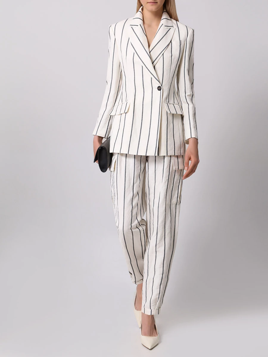 Костюм из хлопка и льна BRUNELLO CUCINELLI MH5632721/ MH563P8561 C001 Белый  Фото 2