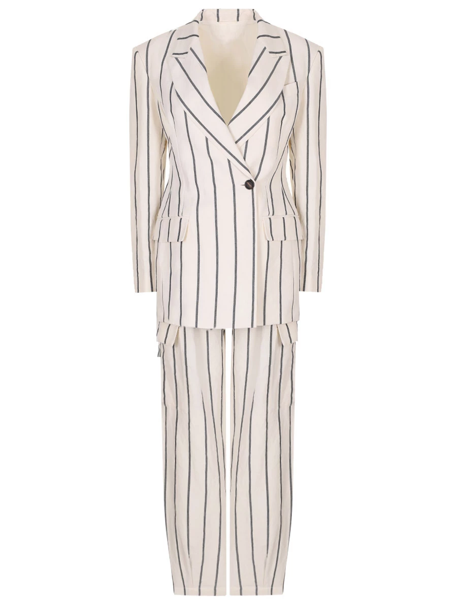 Костюм из хлопка и льна BRUNELLO CUCINELLI MH5632721/ MH563P8561 C001 Белый 