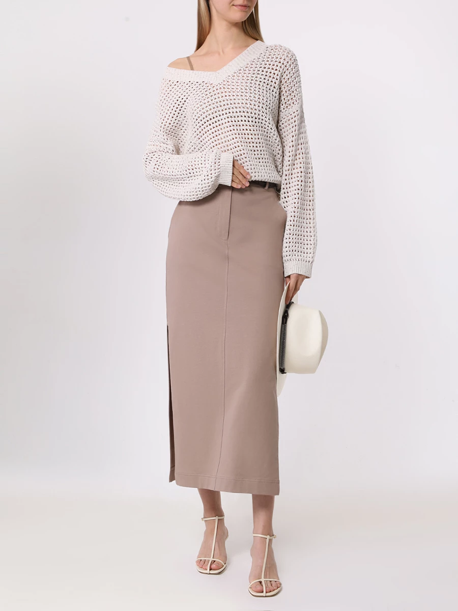 Юбка-карандаш хлопковая BRUNELLO CUCINELLI MH827EL389 C8944 Бежевый  Фото 2