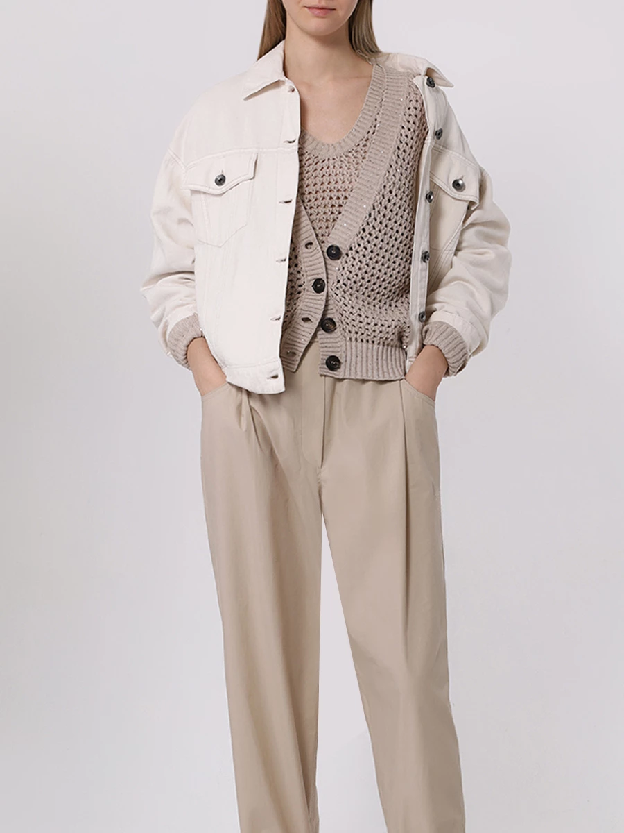 Куртка из хлопка и льна BRUNELLO CUCINELLI ML9962994 C8739 Бежевый  Фото 2