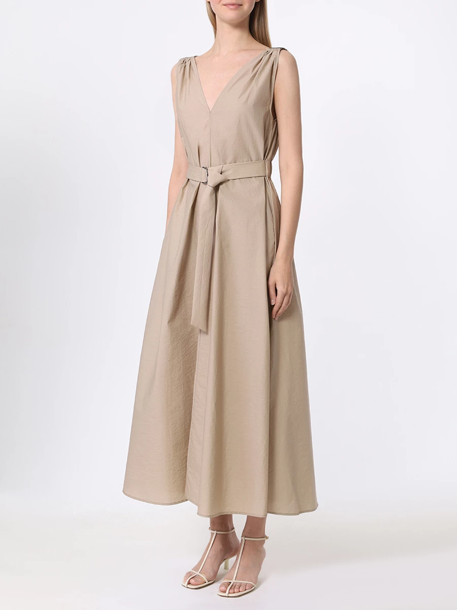 Платье из поплина BRUNELLO CUCINELLI M0F79A5092 C8967 Бежевый  Фото 4