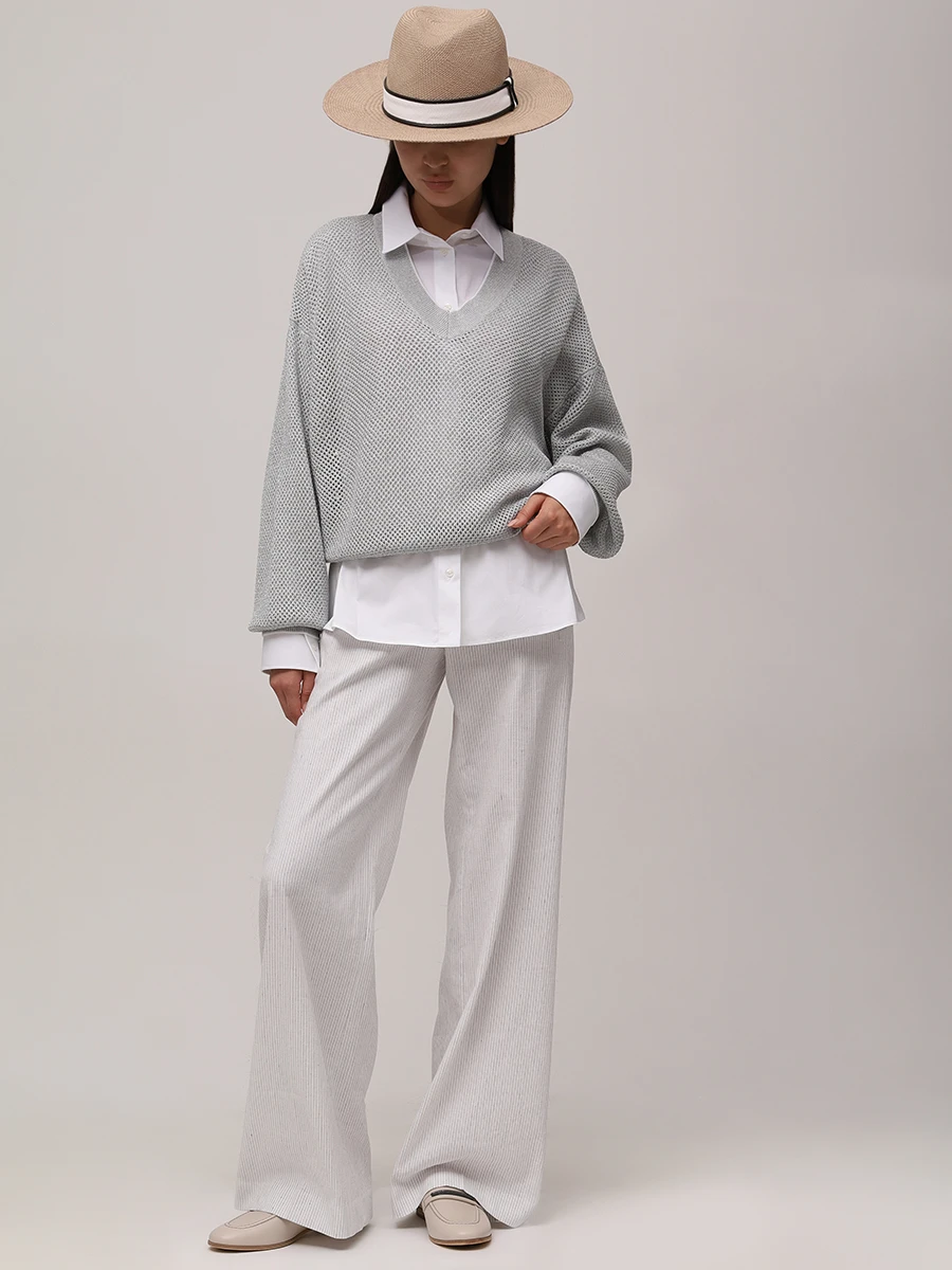 Пуловер хлопковый BRUNELLO CUCINELLI MLK123902 CGJ77 Серый  Фото 2