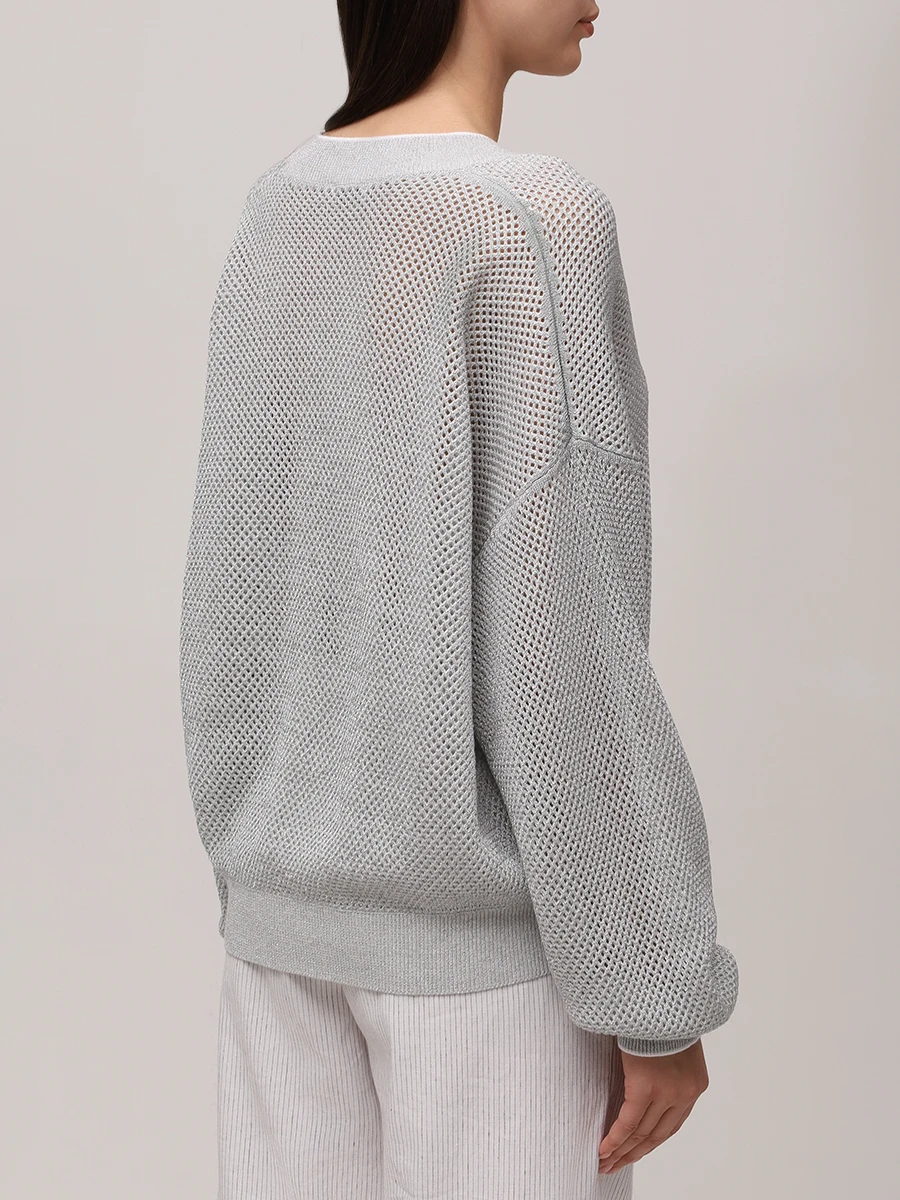 Пуловер хлопковый BRUNELLO CUCINELLI MLK123902 CGJ77 Серый  Фото 3