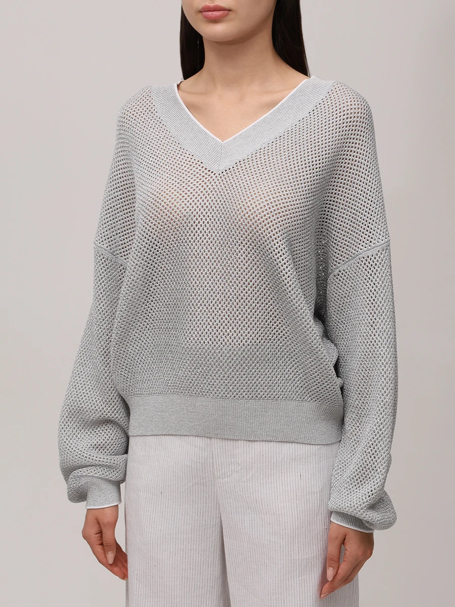 Пуловер хлопковый BRUNELLO CUCINELLI MLK123902 CGJ77 Серый  Фото 4