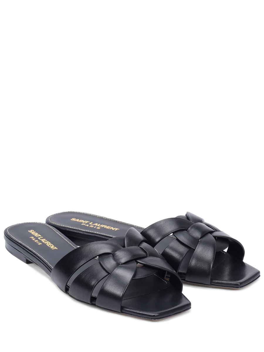 Шлепанцы кожаные Tribute SAINT LAURENT 571952BDA00 1000 Черный  Фото 2
