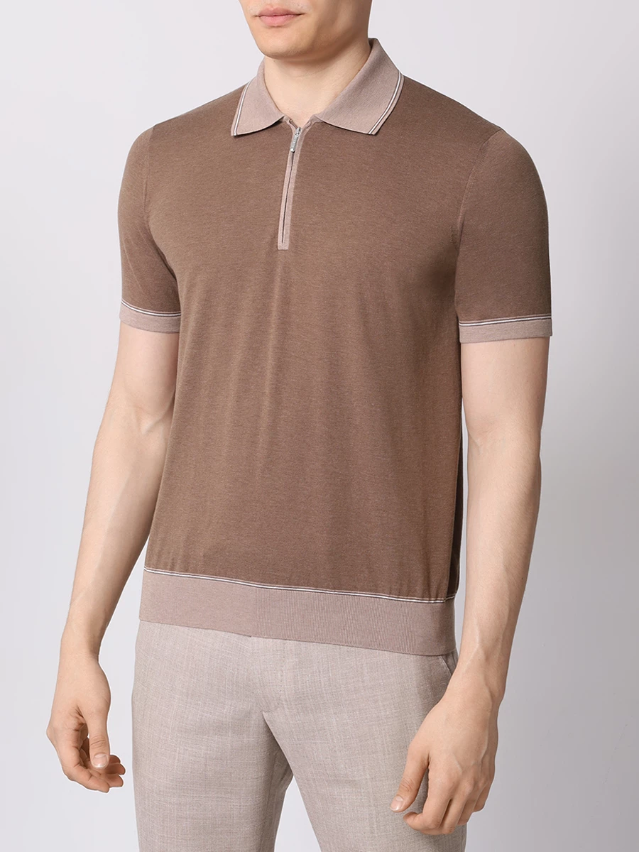 Поло хлопковое BERTOLO LUXURY MENSWEAR 902332/00243/196 Коричневый  Фото 4