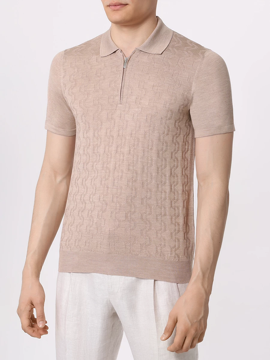 Поло шелковое BERTOLO LUXURY MENSWEAR 902335/002425/741 Бежевый  Фото 4