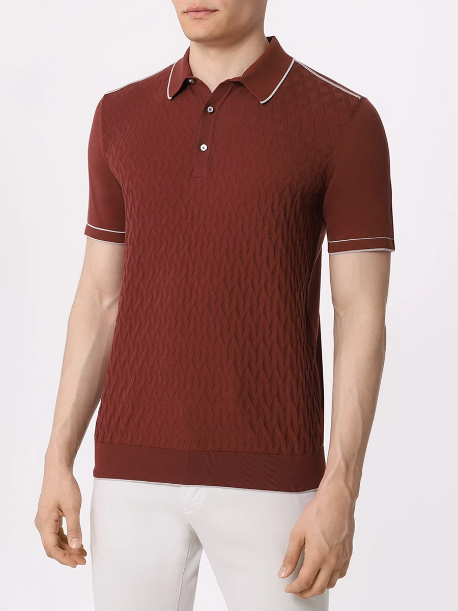 Поло хлопковое BERTOLO LUXURY MENSWEAR 902326/002097/066 Бордовый  Фото 4
