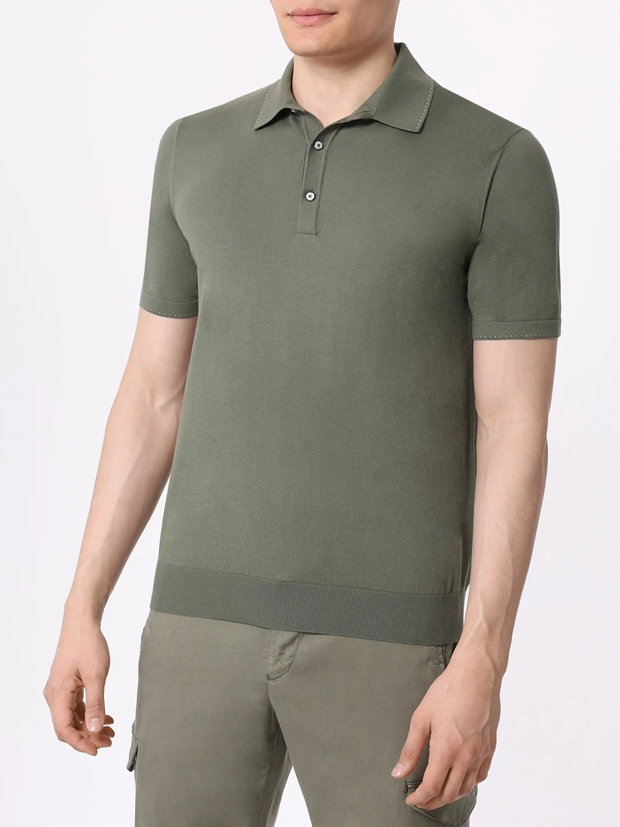 Поло хлопковое BERTOLO LUXURY MENSWEAR 902269/000063/094 Зеленый  Фото 4