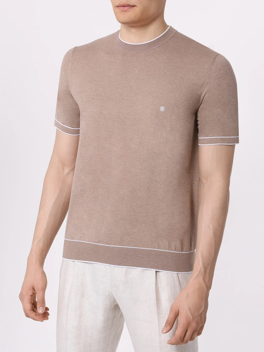 Футболка хлопковая BERTOLO LUXURY MENSWEAR 902204/002056/555 Бежевый  Фото 4