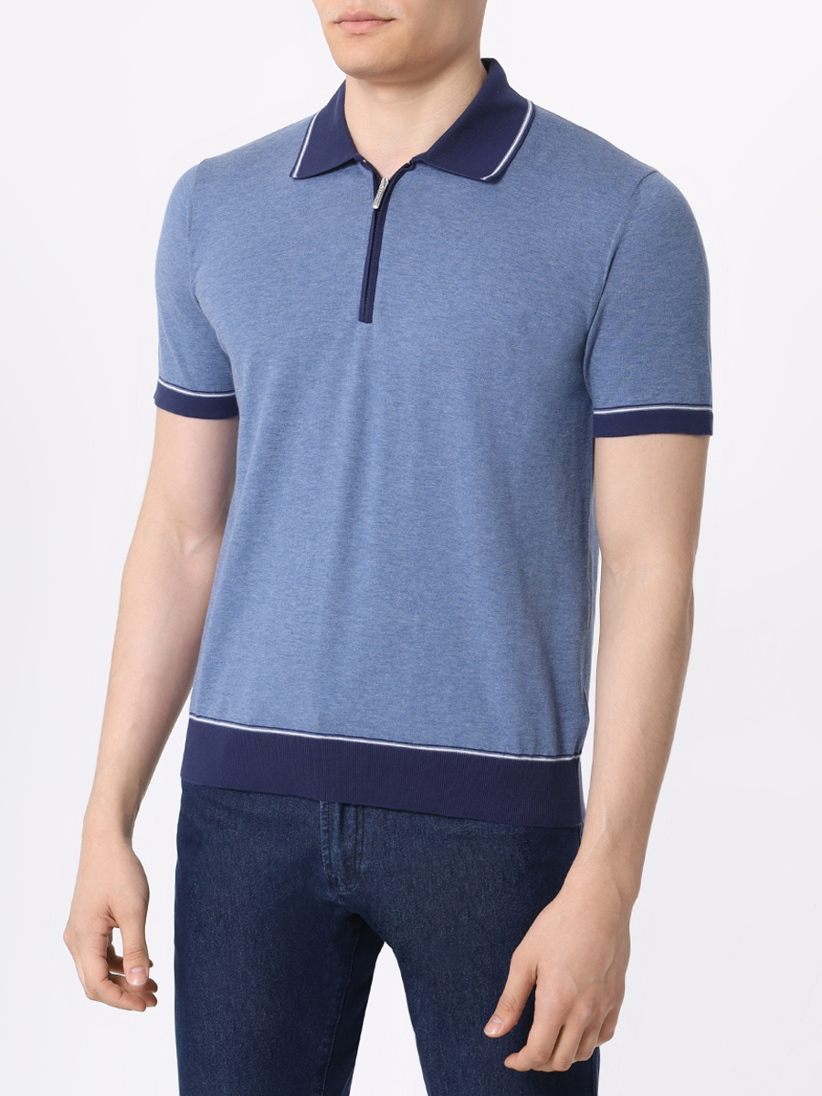Поло хлопковое BERTOLO LUXURY MENSWEAR 902332/002443/381 Синий  Фото 4