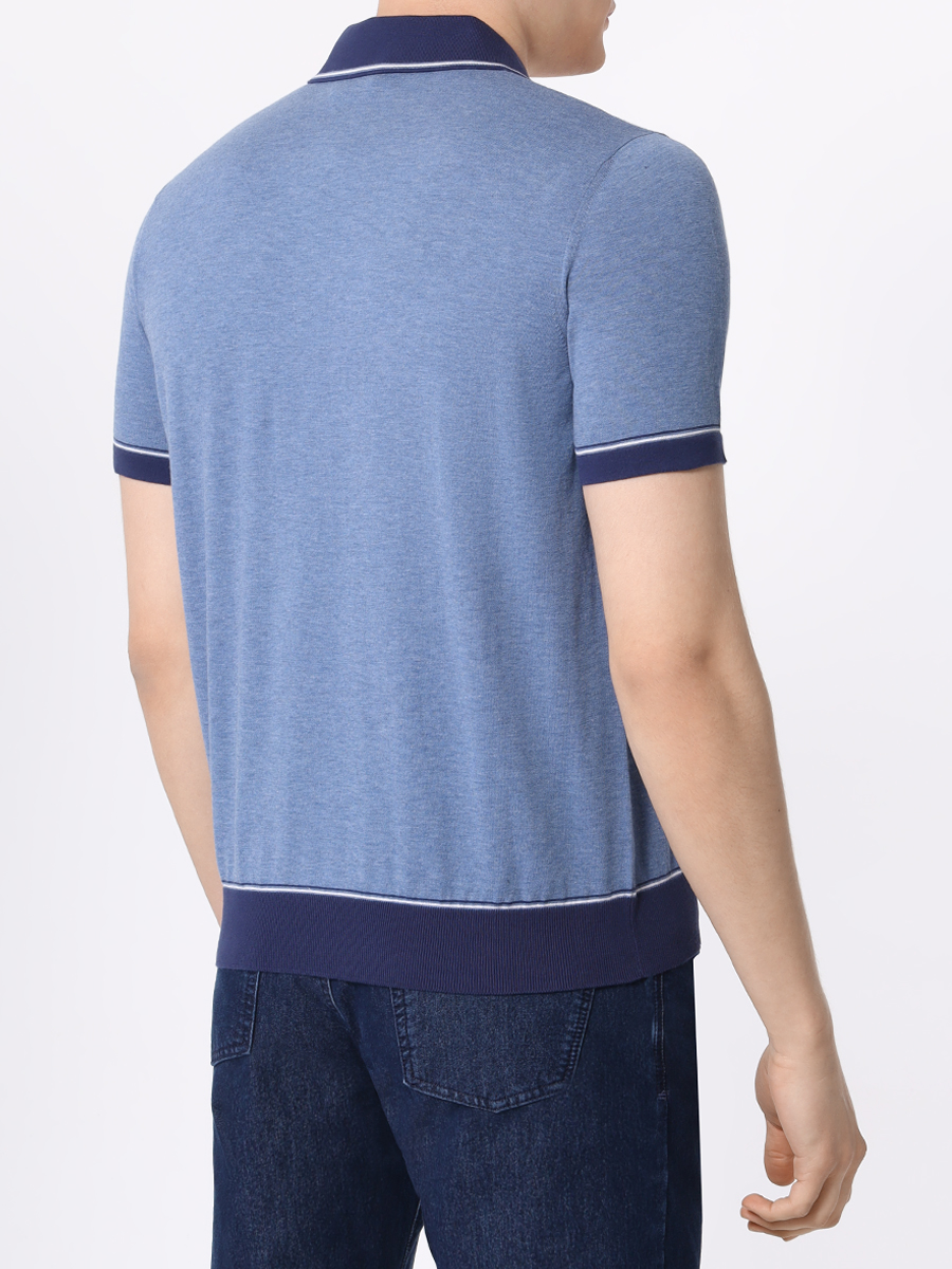Поло хлопковое BERTOLO LUXURY MENSWEAR 902332/002443/381 Синий  Фото 3