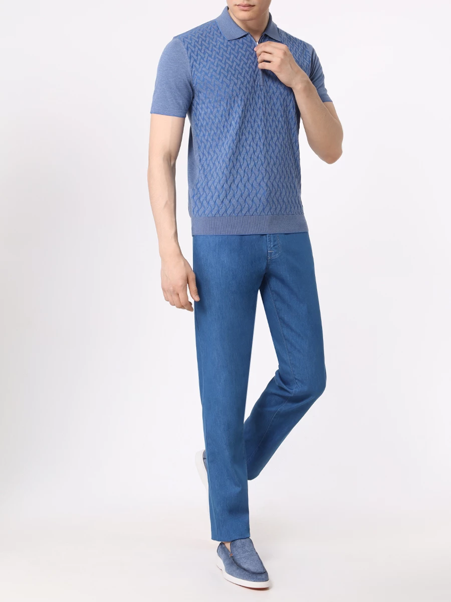 Поло хлопковое BERTOLO LUXURY MENSWEAR 901994/001895/381 Голубой  Фото 2