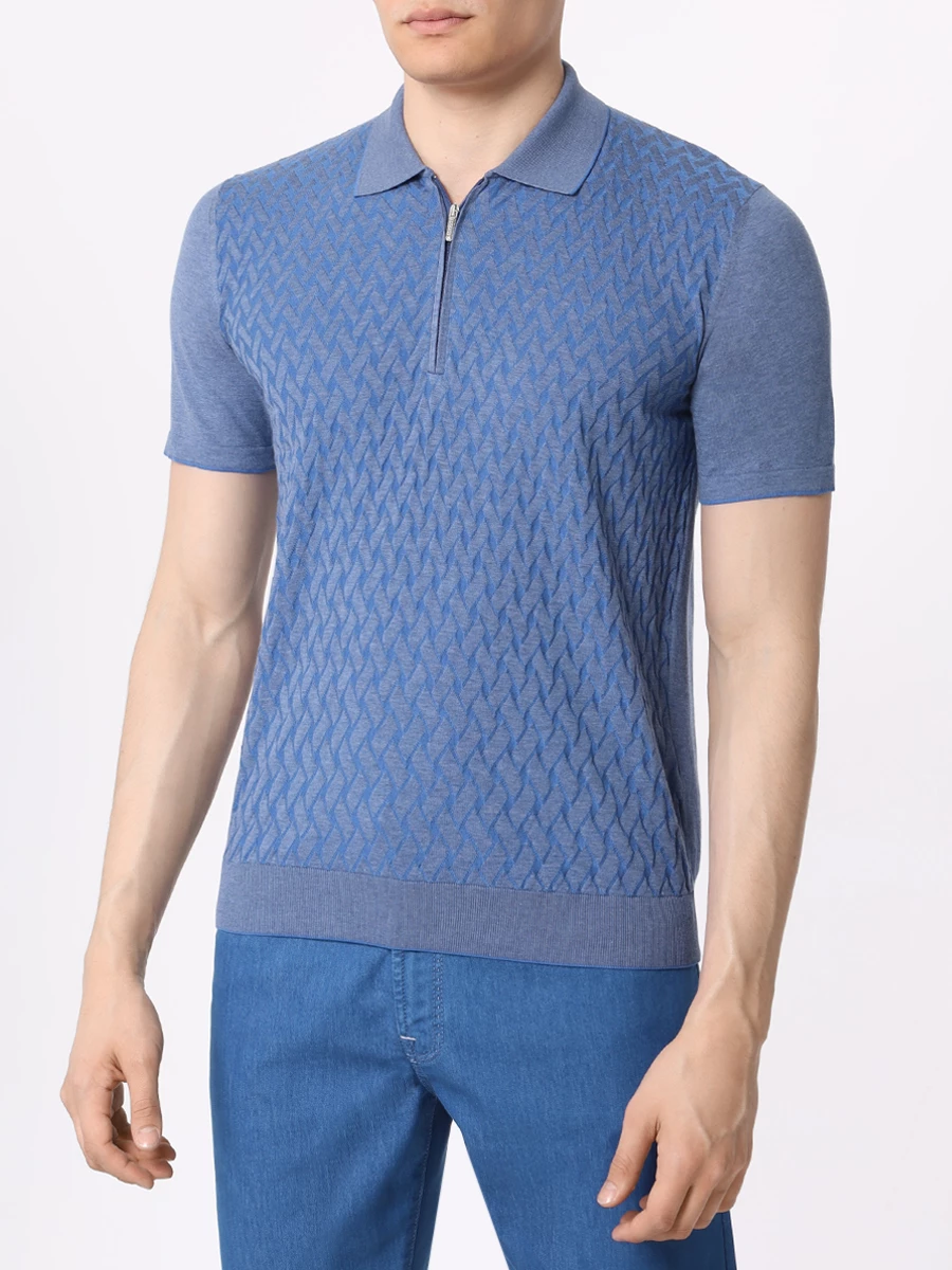 Поло хлопковое BERTOLO LUXURY MENSWEAR 901994/001895/381 Голубой  Фото 4