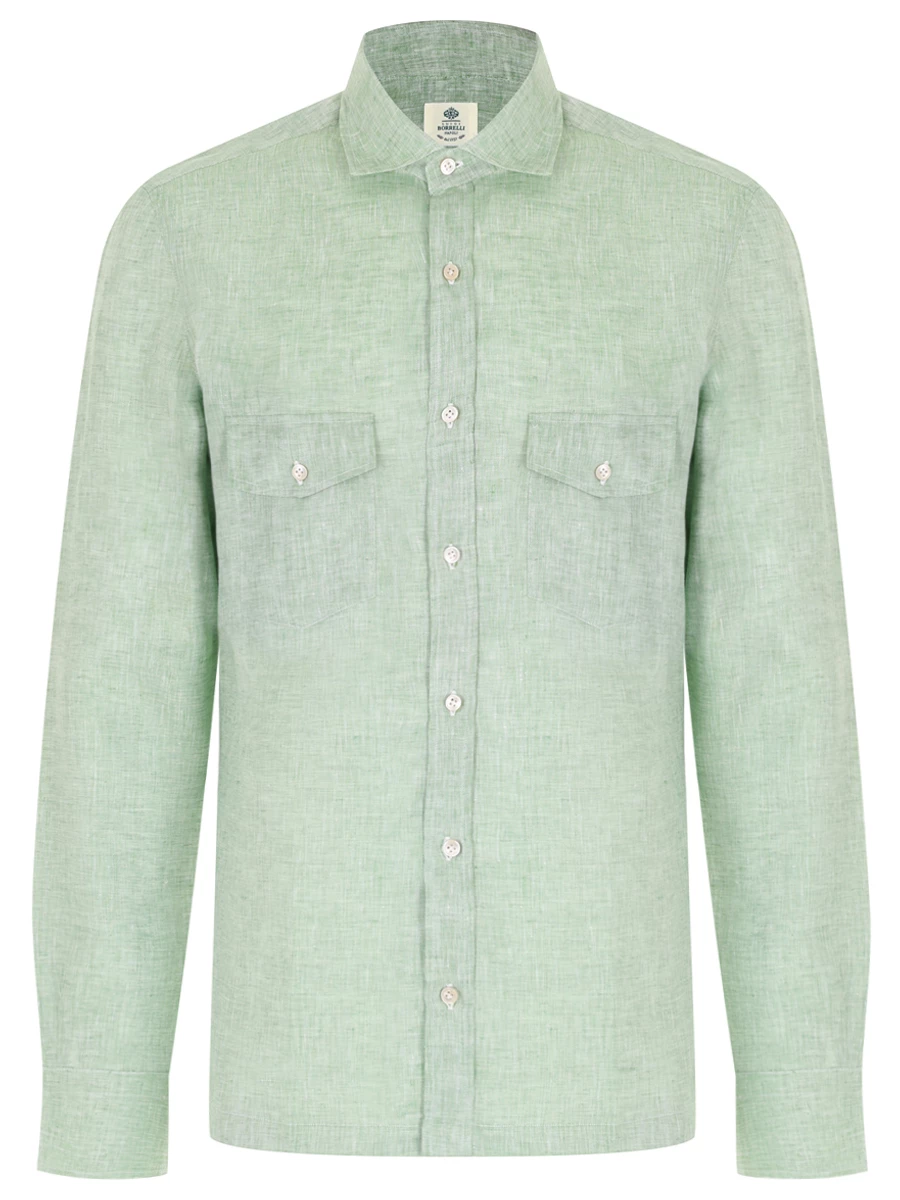 Рубашка льняная LUIGI BORRELLI SR1601/VERDE, размер 43, цвет зеленый