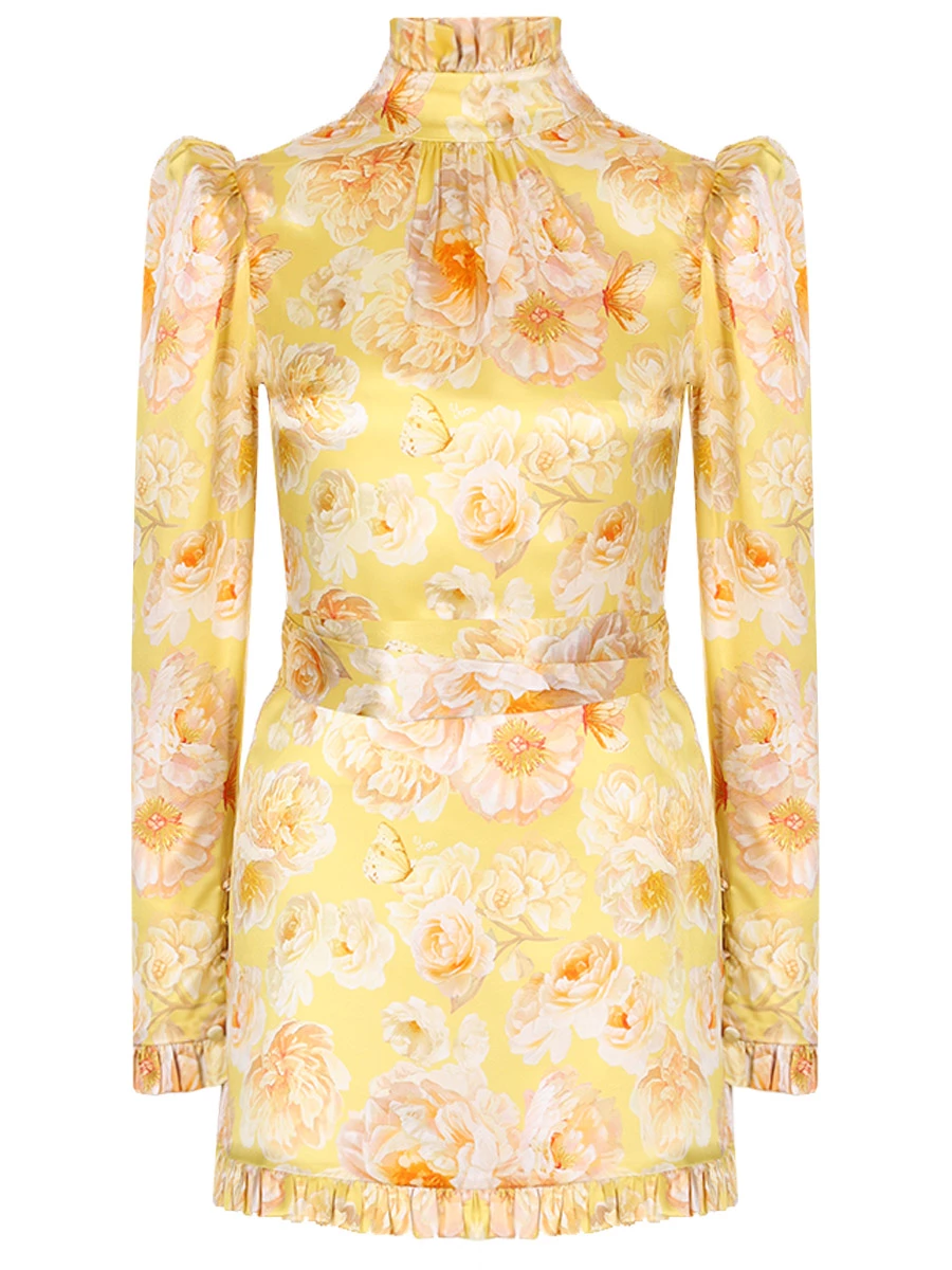 Платье шелковое Rose YVON ROSE желтые пионы, размер 44, цвет цветочный принт