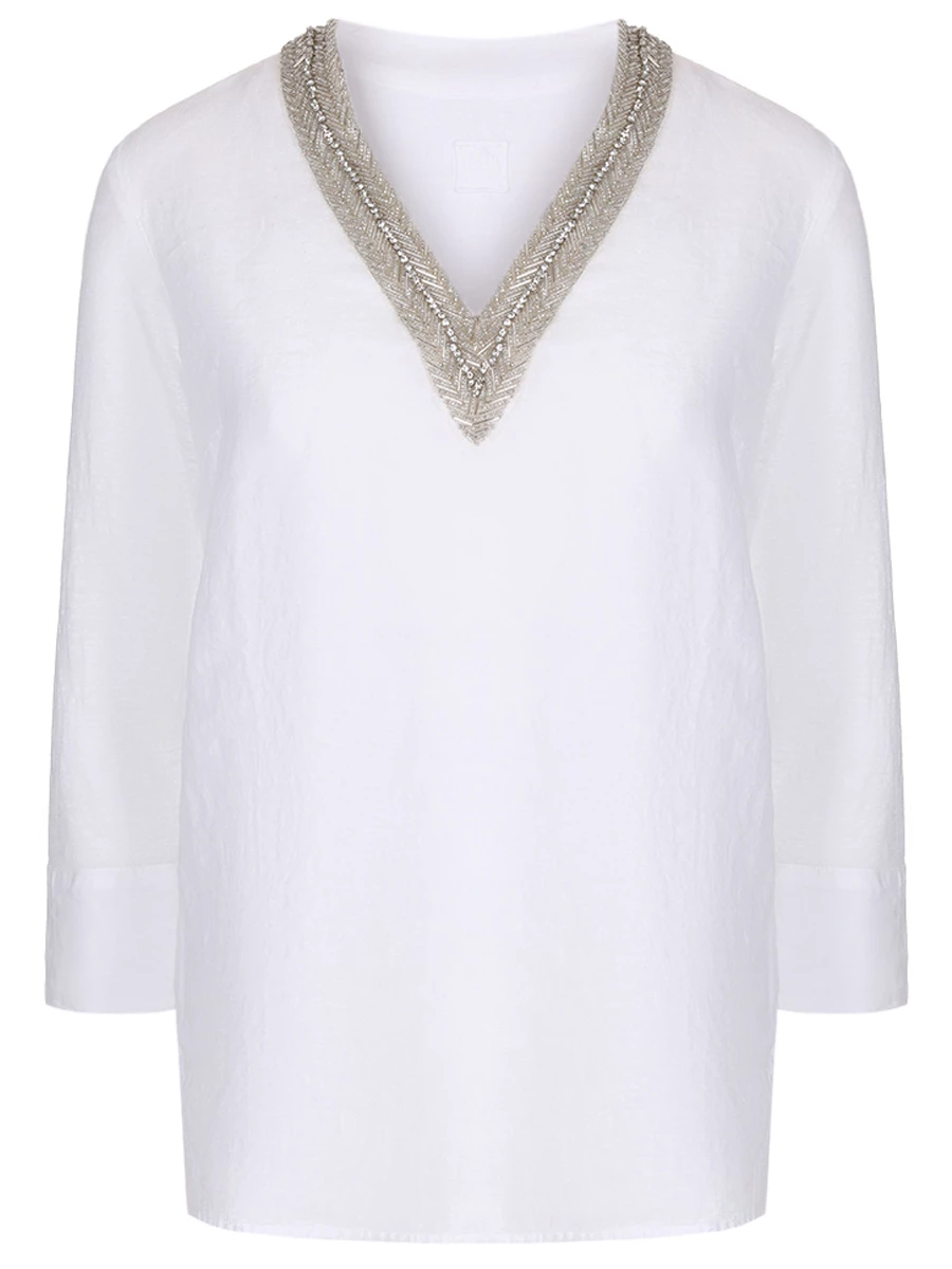 Блуза льняная 120% LINO 31ALIW70FS-E908-s S0050R, размер 40, цвет белый