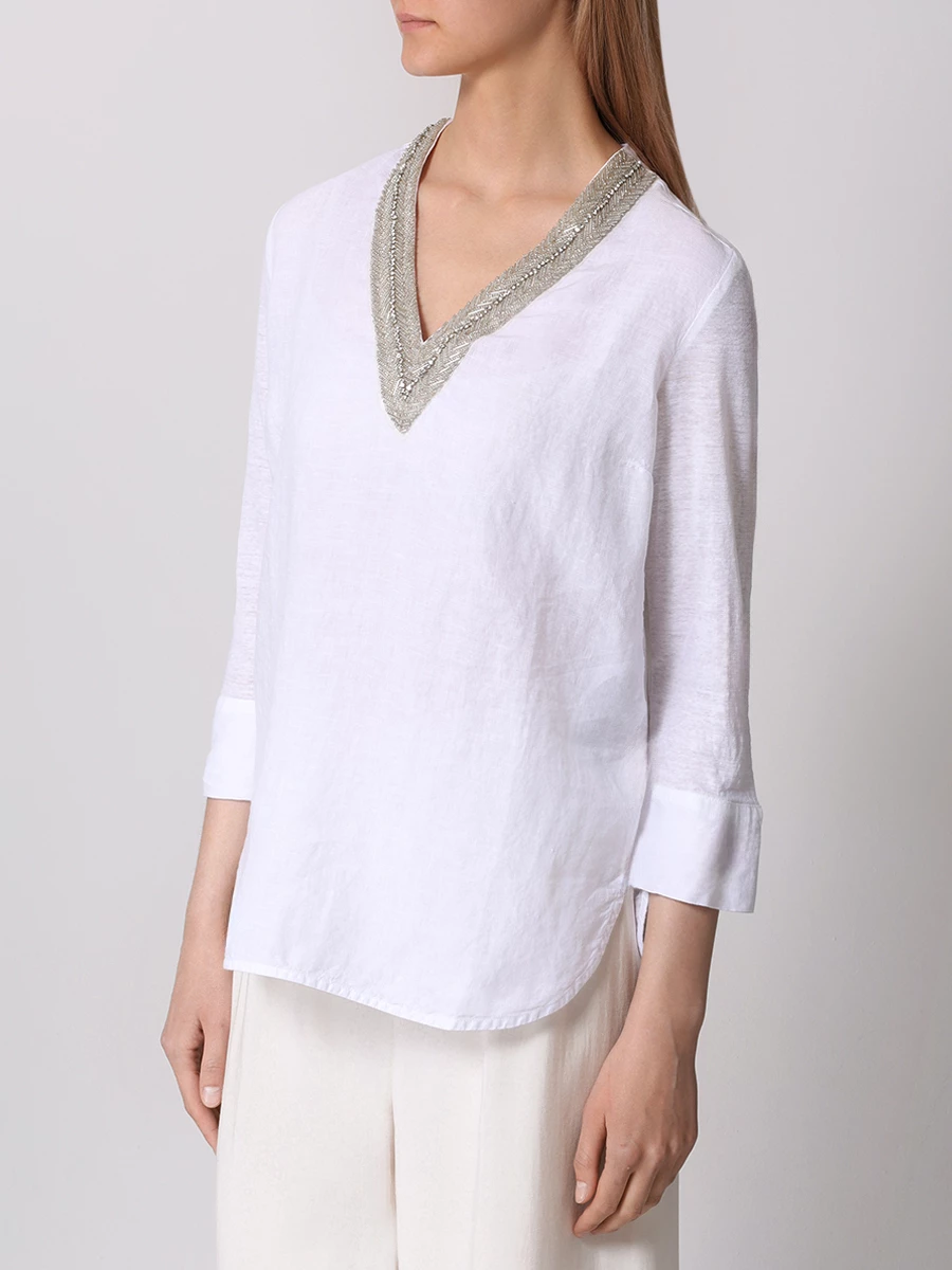 Блуза льняная 120% LINO 31ALIW70FS-E908-s S0050R, размер 40, цвет белый - фото 4